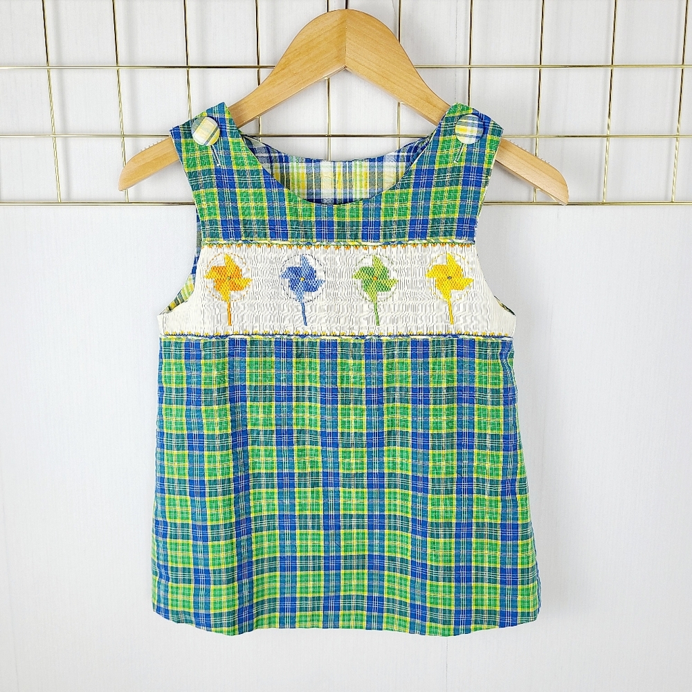 Beaux et Belles New Orleans Blue Green Plaid Checkered Sleeveless Dress